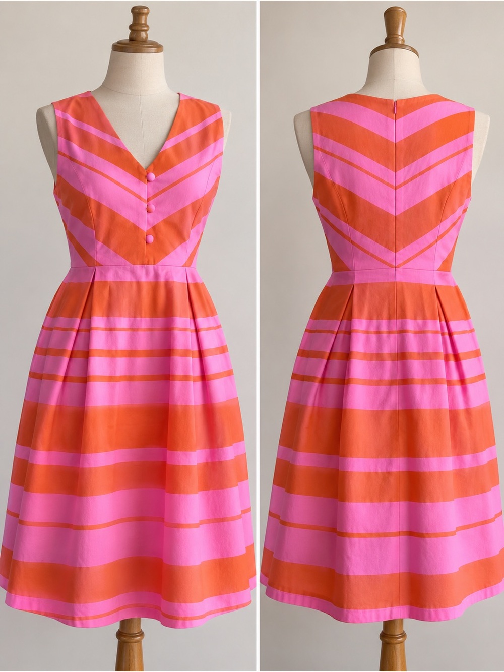 kate spade Pink and Orange Chevron-Striped Fit-and-Flare Midi Dress